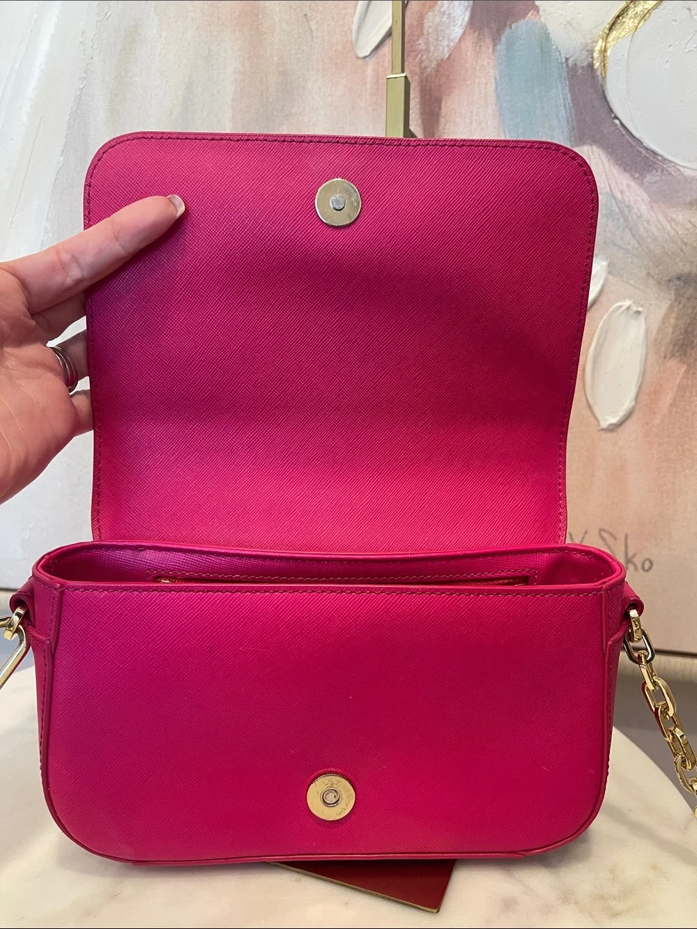 Tory Burch Hot Pink Perforated Leather Crossbody with Gold Hardware
